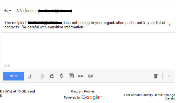 [SOLVED] The recipient does not belong to your organization and is not in your list of contacts.