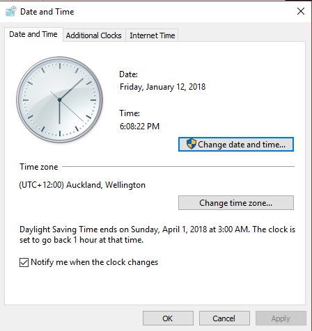 erreur d'heure à date de Windows